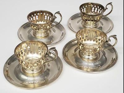 Sterling Silver Demitasse Cups&Saucers 213 Grams