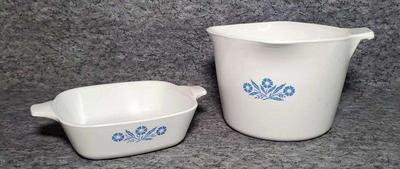 1980s corning ware blue cornflower sauce maker pot & p41 petit pan