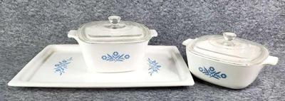 1980s corning ware blue cornflower tray casseroles with lids