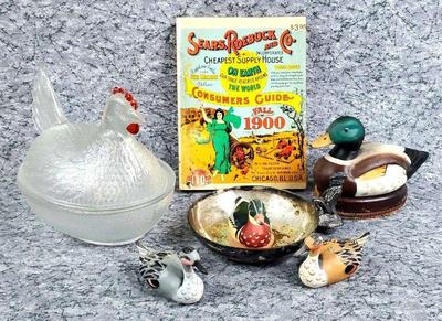 Vintage collectibles repro sears catalog hen on nest, ducks