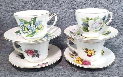 Royal sutherland china floral themed teacups saucers