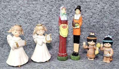 Holiday figurines angels pilgrims, indians