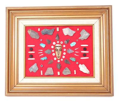 Lot 328 framed collection of native american artifacts