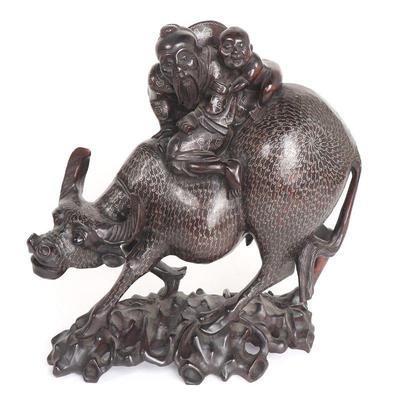 Lot 278 silver inlaid wood chinese lao tzu carving