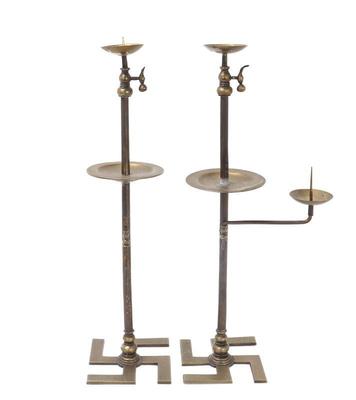Lot 214 fine pair of buddhist swastika candelabra