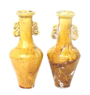 Lot 257 pair of chinese yellow bottle vases