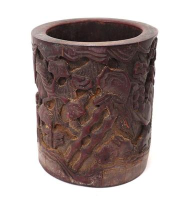 Lot 253 chinese carved wood brush pot
