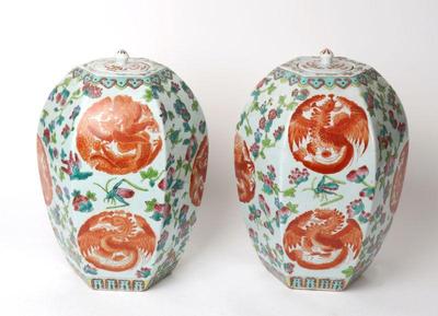 Lot 306 chinese pair of hexagonal vase or ginger jar republic period