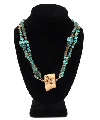 Lot 134 gorgeous turquoise shell, bone and sterling silver necklace