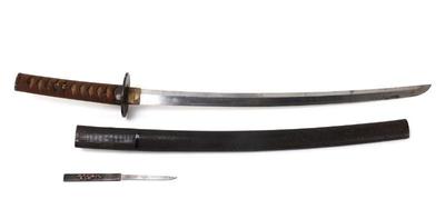 Lot 1 signed japanese wakizashi sword scabbard, knife