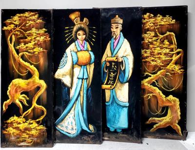 1970s Black Velvet Asian Paintings - Glows In Black Light 