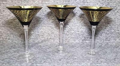 Iris Apfel "Snakeskin" Black & Gold Martini Glasses 