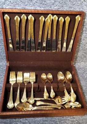Golden Flatware for 12 with Case