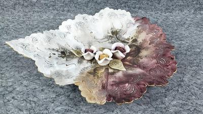 Artisan Hand Painted Bisque Floral Art Dish 