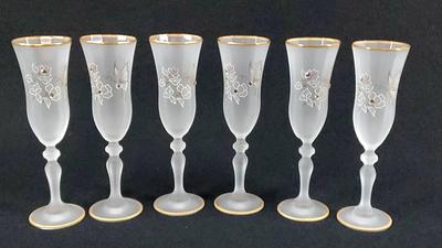 Frosted Glass Jeweled Butterfly Cordial Glasses 