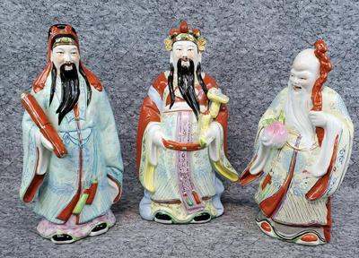 Ceramic Chinese Lu, Fu, Shou Star Gods Wise Elders Figurines 