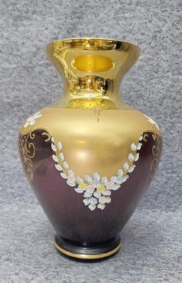 Deep Amethyst Murano Glass Vase with 24K Gold