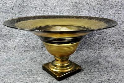 Large Art Glass Footed Wide Rimmed Bowl Made in Spain