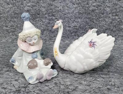 Lladro #5278 Pierrot with Puppy and Ball and #6499 White Swan