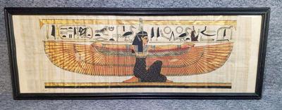 Egyptian Art:  Winged Goddess Painting on Papyrus 