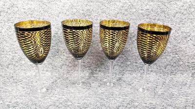 Iris Apfel "Snakeskin" Black & Gold Wine Goblet Glasses