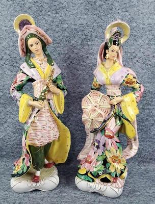 Liani Style Hand Painted Italian Oriental Lady Figurines 