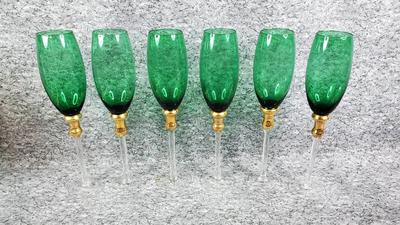 Green and Gold Crystal Champagne Glasses 