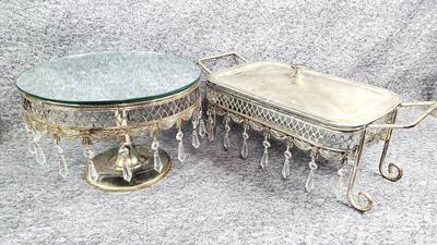 Beaded Mirrored Cake Stand and Matching Casserole Server