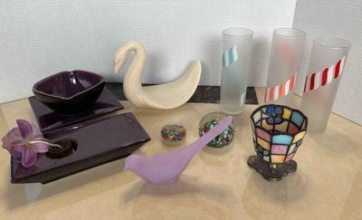 Purple glass decor, paper weights