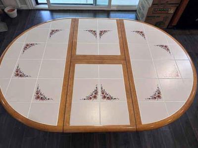 Painted tile and wood table