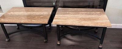 Stone top iron tables on wheels