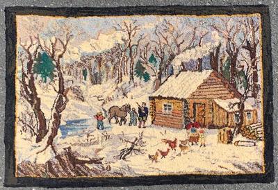 Vtg. hooked rug, dated 1956,  23” x  34”