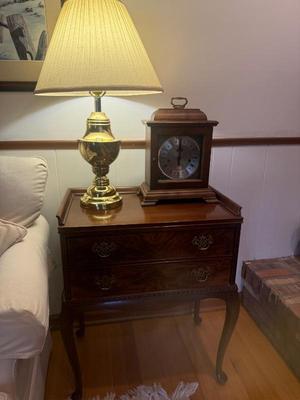 Dupont Clock, Brass Lamp, Side Table