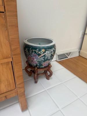 Large Asian Vase (1), with holder 10”h x 12” diameter