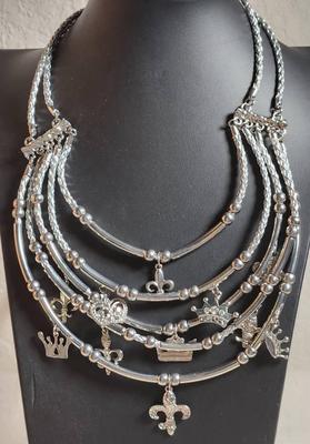 Layered Necklace With Crown Pendants 