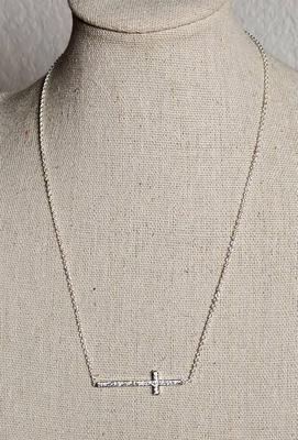 Silver Plated Necklace Genuine Crystal Cross