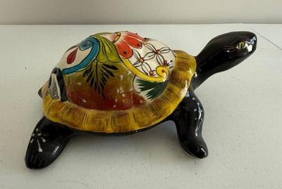 Mexican Hand Painted Pottery Turtle 
