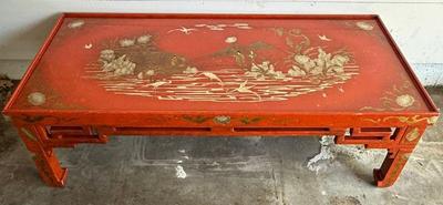 Vintage Ornate Asian Painted Wood Coffee Table 