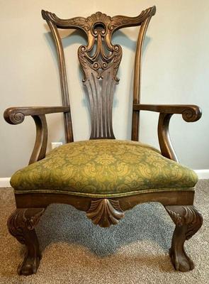Vintage Walnut Upholstered Claw Foot Chair