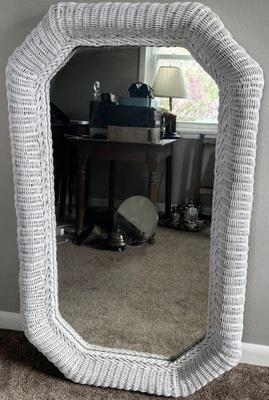 Modern White Wicker Mirror 