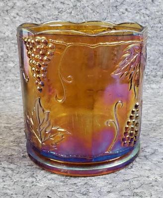 Vintage amber carnival glass jar