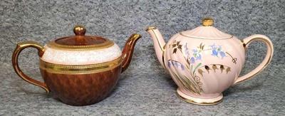 2 teapots gilded pink sadler and arthur wood redware