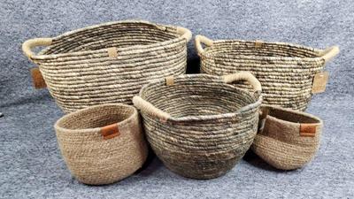 Karma woven jute baskets with plant pot holders