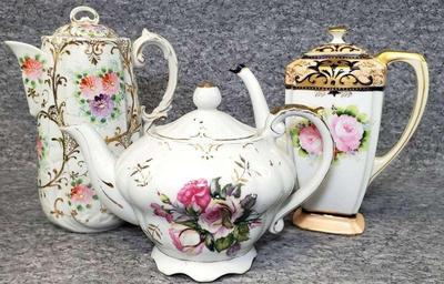 Asian luster bavarian style, and rose teapots