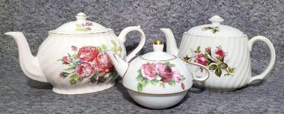 Teapots vintage china rose patterns and one single serve