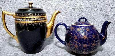 Hall gilded cobalt teapot and 1920s gibson sons daveport sevres pot