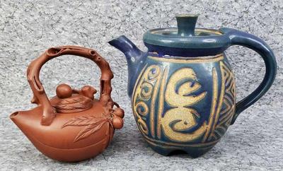Signed artisan pottery and asian redware teapots