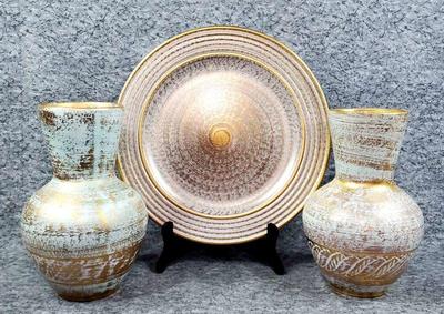 Stangl antique gold vases and charger plate