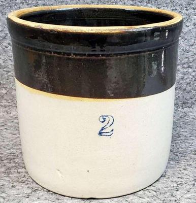 Antique stoneware 2 gallon farmhouse crock