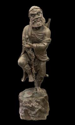 Bronze Lohan Sculpture | Expressive Standing Figure with Gnarled Staff